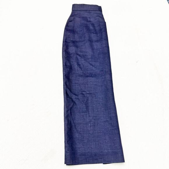 Oleg Cassini Blue Midi Pencil Skirt Button Front 100% Ramie Lined Size 8 - Picture 6 of 6
